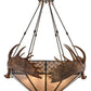 Meyda Lighting Antlers 54" 8-Light Dark Burnished Antique Copper Moose Inverted Pendant Light With Silver Mica Shade Glass