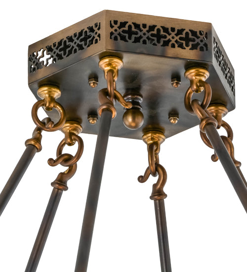 Meyda Lighting Antlers 54" 8-Light Dark Burnished Antique Copper Moose Inverted Pendant Light With Silver Mica Shade Glass