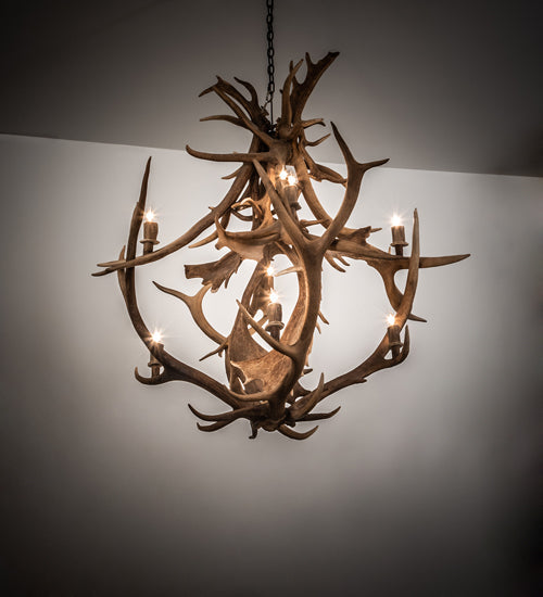 Meyda Lighting Antlers 55" 10-Light Mahogany Bronze Elk & Fallow Deer Chandelier