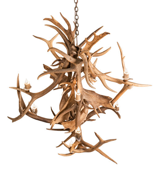 Meyda Lighting Antlers 55" 10-Light Mahogany Bronze Elk & Fallow Deer Chandelier