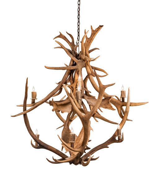 Meyda Lighting Antlers 55" 10-Light Mahogany Bronze Elk & Fallow Deer Chandelier