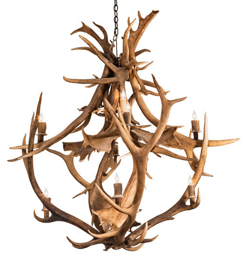 Meyda Lighting Antlers 55" 10-Light Mahogany Bronze Elk & Fallow Deer Chandelier