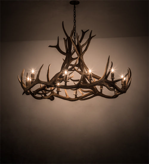 Meyda Lighting Antlers 56" 12-Light Antique Copper Elk Chandelier