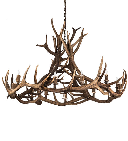 Meyda Lighting Antlers 56" 12-Light Antique Copper Elk Chandelier