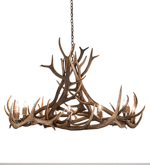 Meyda Lighting Antlers 56" 12-Light Antique Copper Elk Chandelier