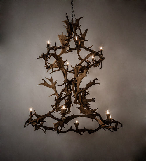 Meyda Lighting Antlers 58" 12-Light Mahogany Bronze Fallow Deer Chandelier