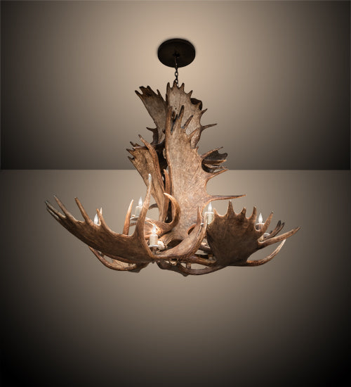 Meyda Lighting Antlers 64" 12-Light Mahogany Bronze Moose Chandelier
