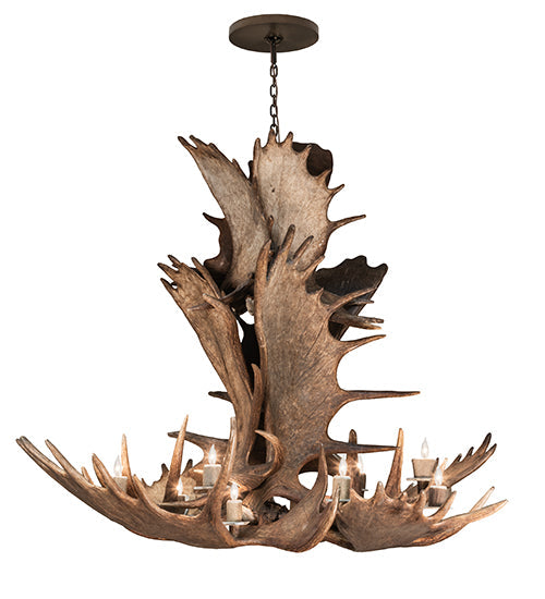 Meyda Lighting Antlers 64" 12-Light Mahogany Bronze Moose Chandelier