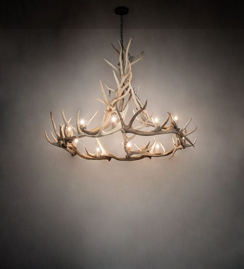 Meyda Lighting Antlers 69" 12-Light Solar Black & Sun Bleached Elk Chandelier