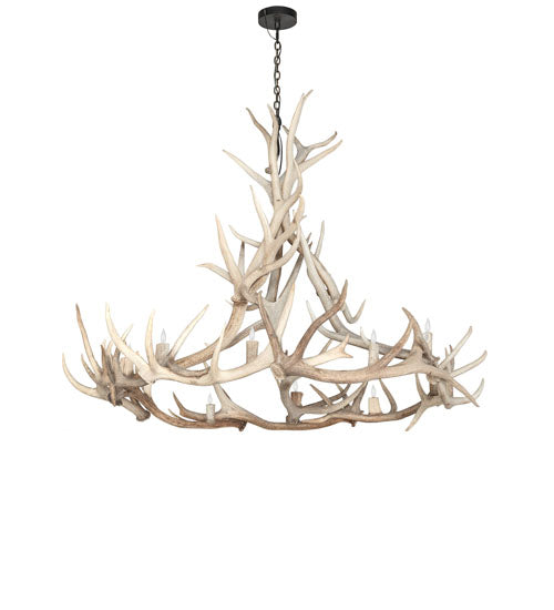 Meyda Lighting Antlers 69" 12-Light Solar Black & Sun Bleached Elk Chandelier