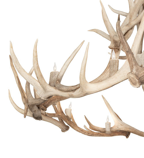 Meyda Lighting Antlers 69" 12-Light Solar Black & Sun Bleached Elk Chandelier