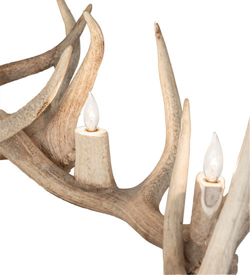 Meyda Lighting Antlers 69" 12-Light Solar Black & Sun Bleached Elk Chandelier