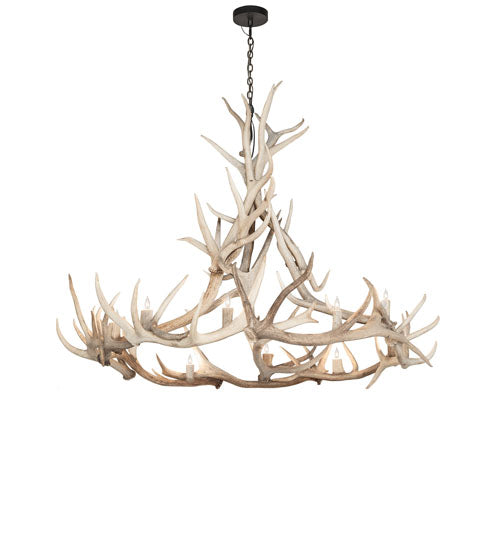 Meyda Lighting Antlers 69" 12-Light Solar Black & Sun Bleached Elk Chandelier