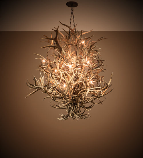 Meyda Lighting Antlers 84" 16-Light Mahogany Bronze & Deer Antlers Chandelier