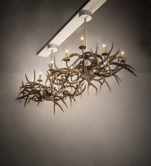 Meyda Lighting Antlers 84" 20-Light Beige Satin Chandelier With Ivory Faux Candlelight
