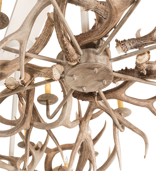 Meyda Lighting Antlers 84" 20-Light Beige Satin Chandelier With Ivory Faux Candlelight