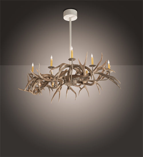 Meyda Lighting Antlers 84" 8-Light Beige Satin Elk Chandelier With Ivory Faux Candlelight
