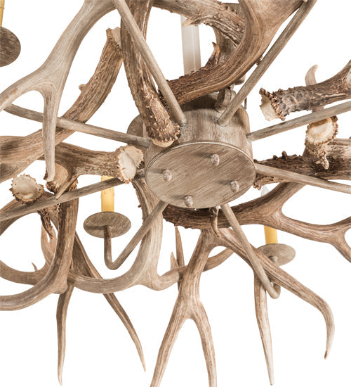 Meyda Lighting Antlers 84" 8-Light Beige Satin Elk Chandelier With Ivory Faux Candlelight