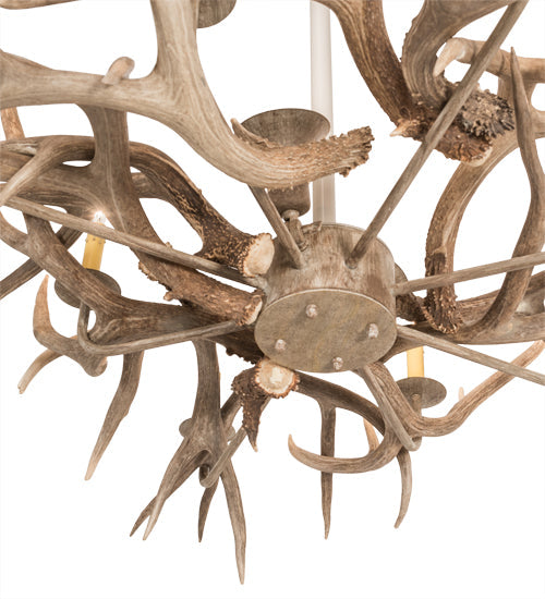 Meyda Lighting Antlers 84" 8-Light Beige Satin Elk Chandelier With Ivory Faux Candlelight