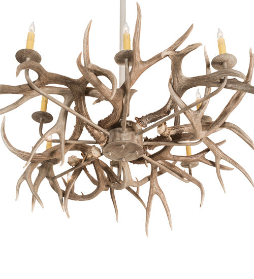 Meyda Lighting Antlers 84" 8-Light Beige Satin Elk Chandelier With Ivory Faux Candlelight