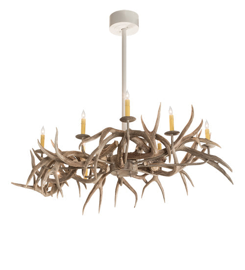 Meyda Lighting Antlers 84" 8-Light Beige Satin Elk Chandelier With Ivory Faux Candlelight