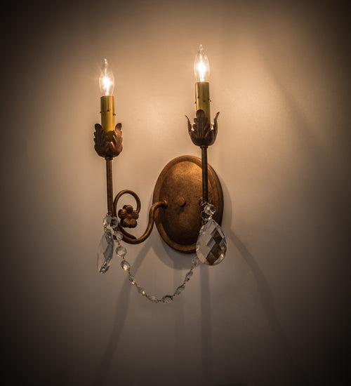 Meyda Lighting Antonia 10" 2-Light Autumn Leaf Wall Sconce With Amber Faux Candlelight