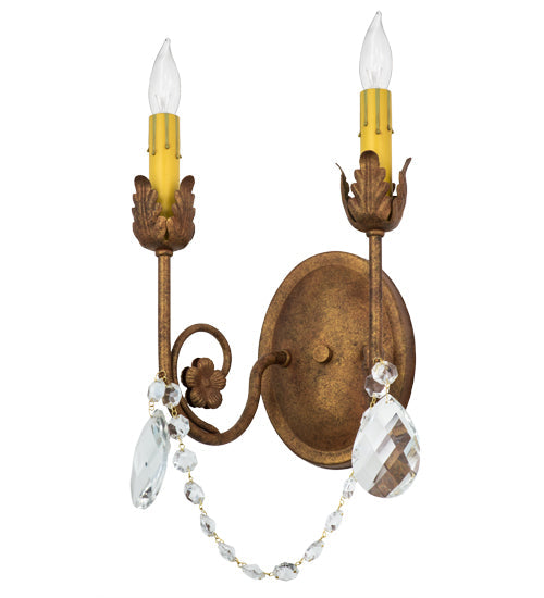 Meyda Lighting Antonia 10" 2-Light Autumn Leaf Wall Sconce With Amber Faux Candlelight