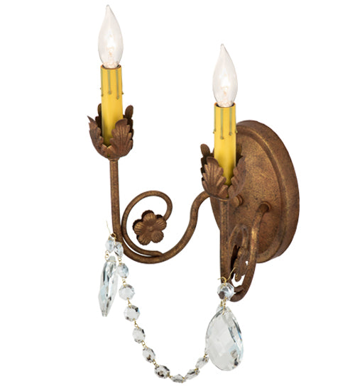 Meyda Lighting Antonia 10" 2-Light Autumn Leaf Wall Sconce With Amber Faux Candlelight