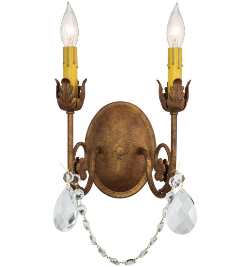 Meyda Lighting Antonia 10" 2-Light Autumn Leaf Wall Sconce With Amber Faux Candlelight