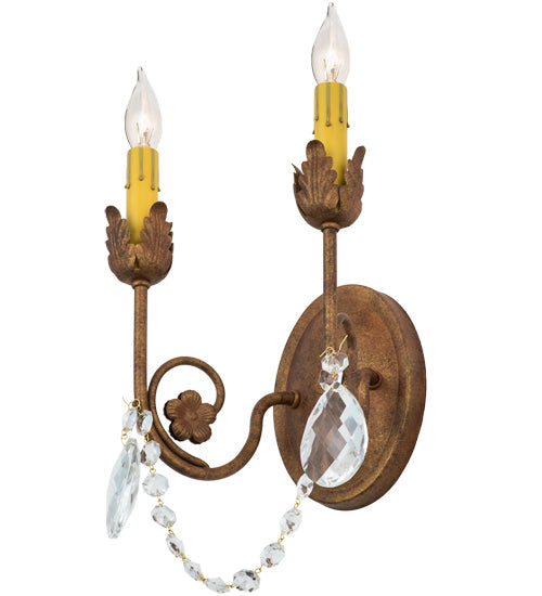 Meyda Lighting Antonia 10" 2-Light Autumn Leaf Wall Sconce With Amber Faux Candlelight