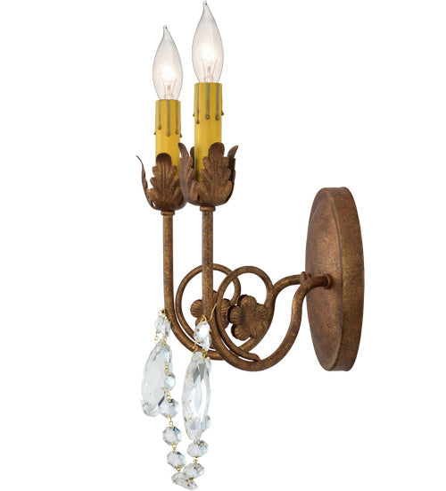 Meyda Lighting Antonia 10" 2-Light Autumn Leaf Wall Sconce With Amber Faux Candlelight