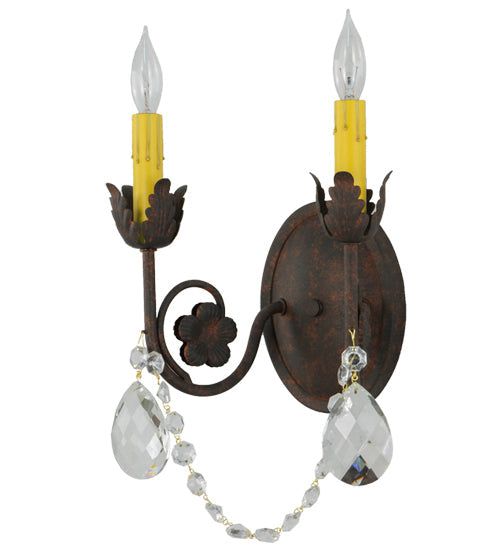 Meyda Lighting Antonia 10" 2-Light Rusty Nail Wall Sconce With Faux Candlelight