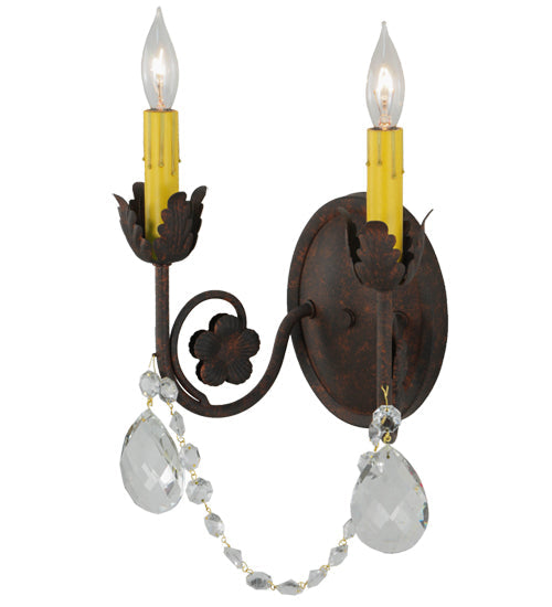 Meyda Lighting Antonia 10" 2-Light Rusty Nail Wall Sconce With Faux Candlelight