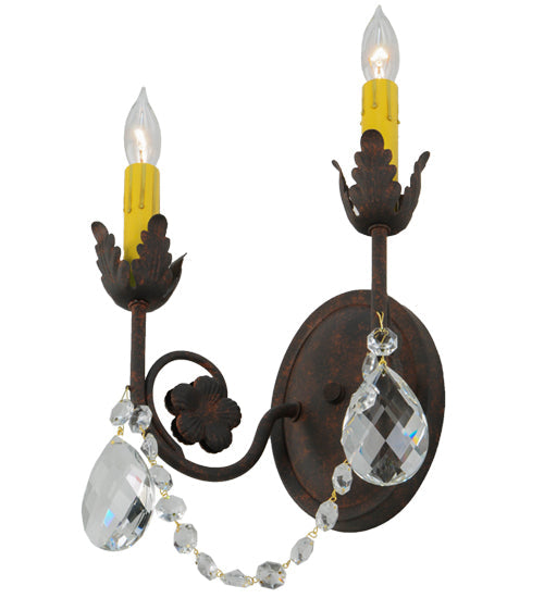 Meyda Lighting Antonia 10" 2-Light Rusty Nail Wall Sconce With Faux Candlelight