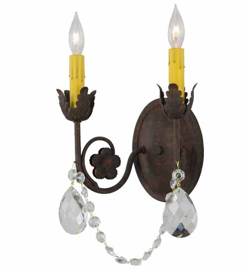 Meyda Lighting Antonia 10" 2-Light Rusty Nail Wall Sconce With Faux Candlelight