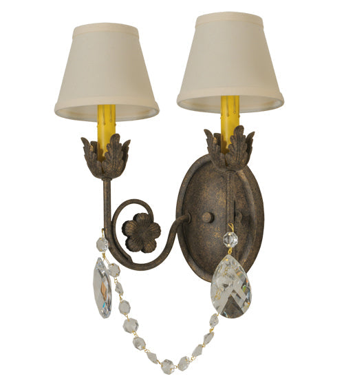 Meyda Lighting Antonia 12" 2-Light Antiquity Wall Sconce With Beige Natural Linen Shade