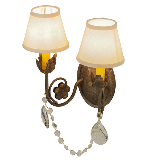 Meyda Lighting Antonia 12" 2-Light Antiquity Wall Sconce With Beige Natural Linen Shade