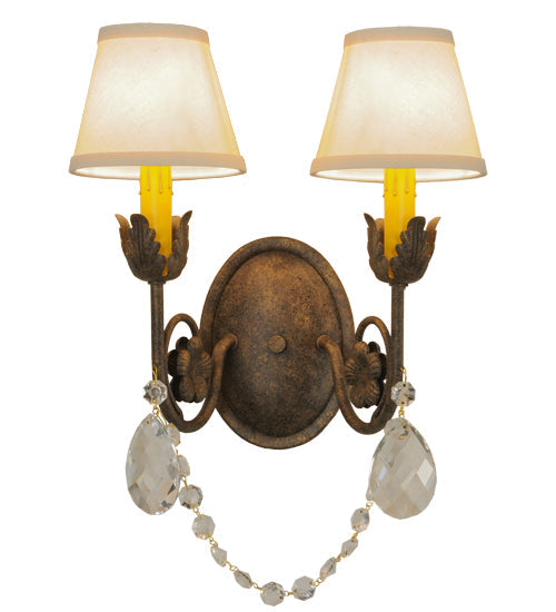 Meyda Lighting Antonia 12" 2-Light Antiquity Wall Sconce With Beige Natural Linen Shade