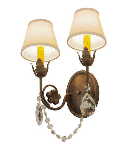 Meyda Lighting Antonia 12" 2-Light Antiquity Wall Sconce With Beige Natural Linen Shade