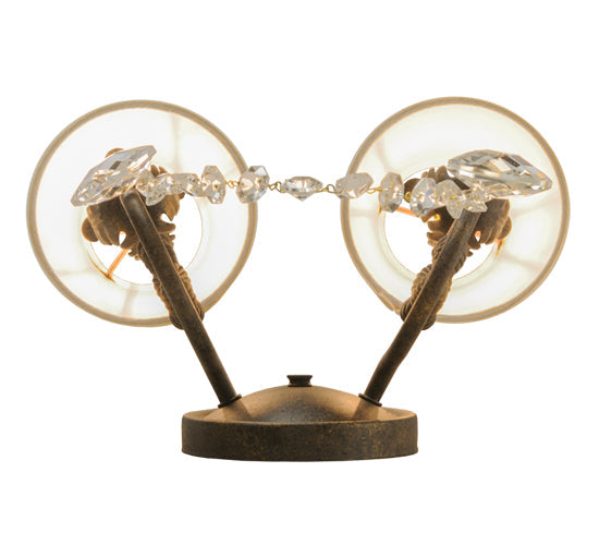 Meyda Lighting Antonia 12" 2-Light Antiquity Wall Sconce With Beige Natural Linen Shade