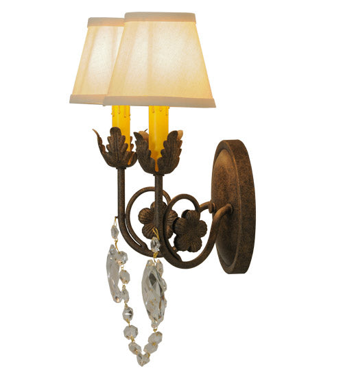Meyda Lighting Antonia 12" 2-Light Antiquity Wall Sconce With Beige Natural Linen Shade