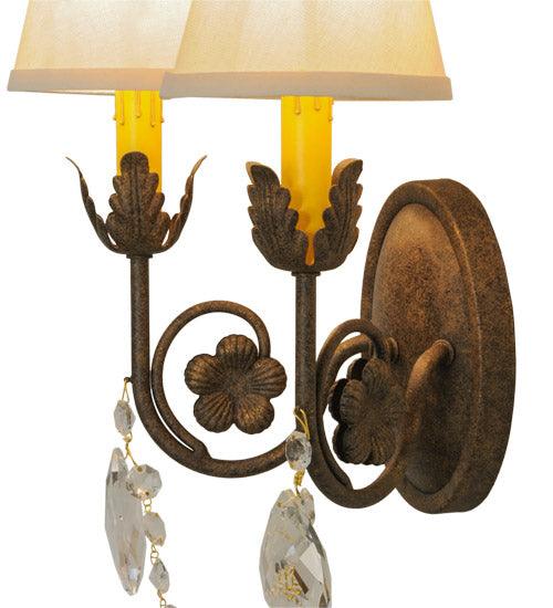 Meyda Lighting Antonia 12" 2-Light Antiquity Wall Sconce With Beige Natural Linen Shade