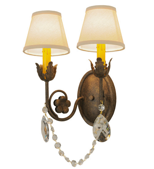 Meyda Lighting Antonia 12" 2-Light Antiquity Wall Sconce With Beige Natural Linen Shade
