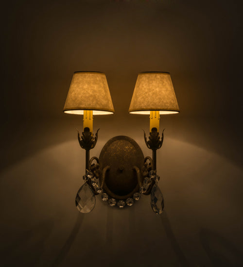 Meyda Lighting Antonia 12" 2-Light Pompeii Gold Wall Sconce With White Linen Shade