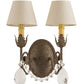 Meyda Lighting Antonia 12" 2-Light Pompeii Gold Wall Sconce With White Linen Shade