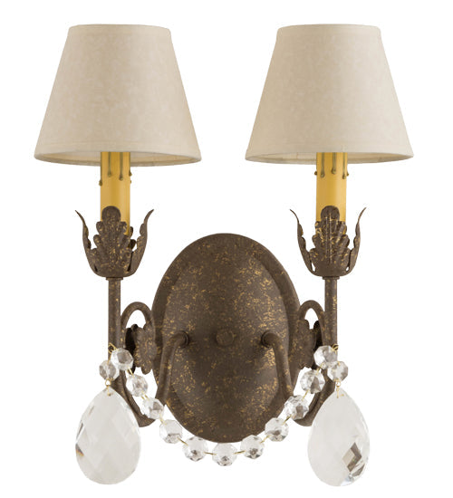 Meyda Lighting Antonia 12" 2-Light Pompeii Gold Wall Sconce With White Linen Shade