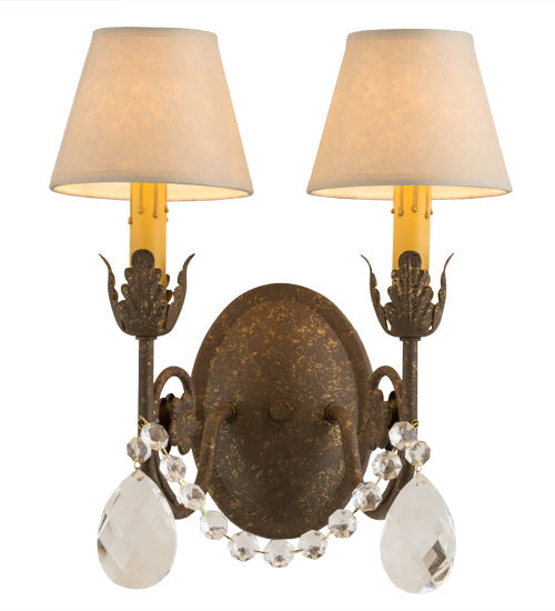 Meyda Lighting Antonia 12" 2-Light Pompeii Gold Wall Sconce With White Linen Shade