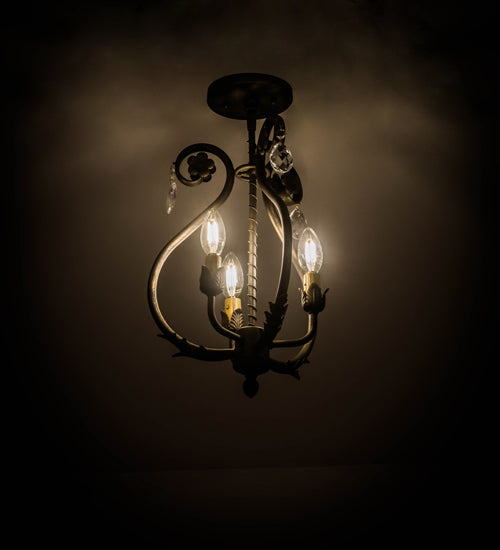 Meyda Lighting Antonia 12" 3-Light Antique Brass Matte Chandelier With Ivory Faux Candlelight
