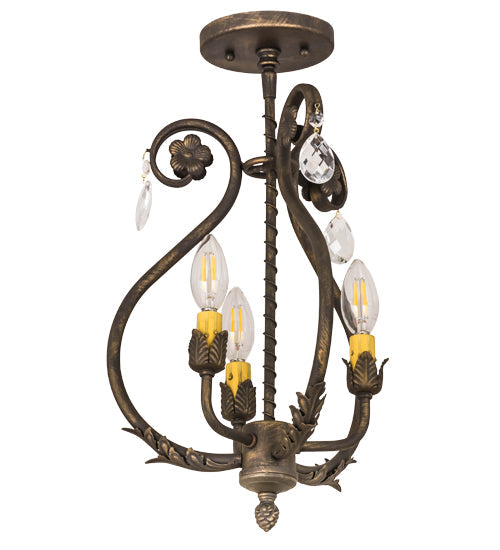 Meyda Lighting Antonia 12" 3-Light Antique Brass Matte Chandelier With Ivory Faux Candlelight