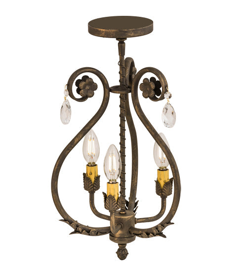 Meyda Lighting Antonia 12" 3-Light Antique Brass Matte Chandelier With Ivory Faux Candlelight